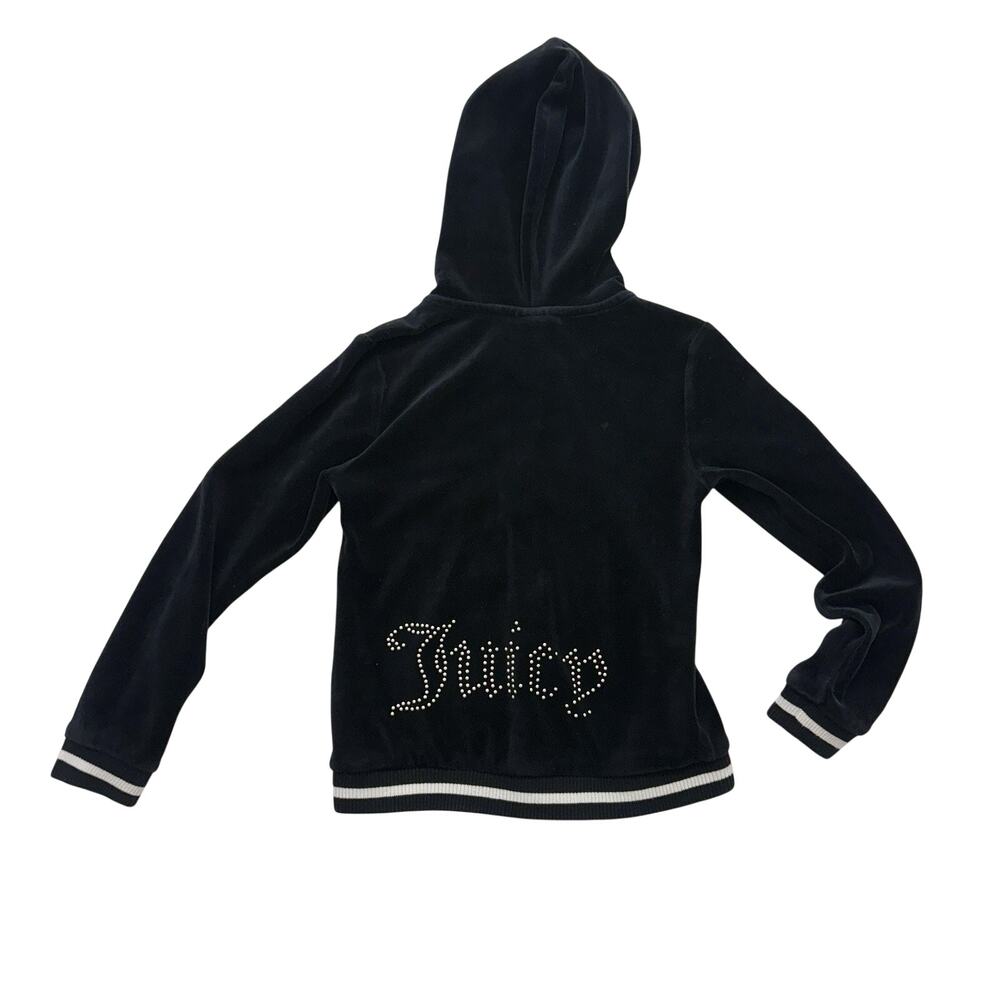 Juicy Couture Girls Black Velour Rhinestone Zip Hoodie Y2K Size 7
